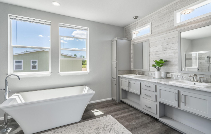 luxurious bathroom with freestanding soaking tub at lavender meadows in sequim wa