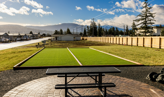 scenic bocce ball courts and mountain views at lavender meadows in sequim wa